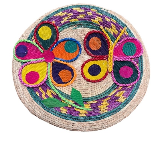 Artisanal Handwoven Tortillero / Bread Basket - Multi Color - Butterfly/Flower - Picture 7 of 7